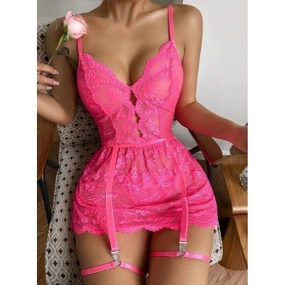 Sexy Babydolls Floral Garter Lingerie Set - Picture 2 of 6